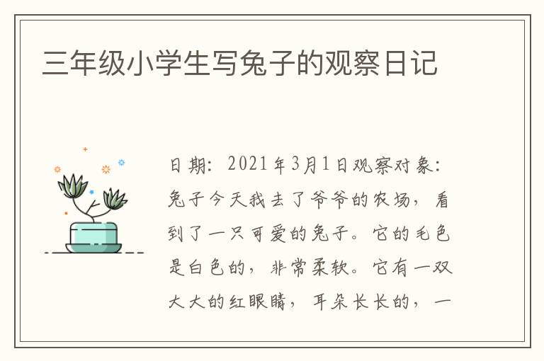 三年级小学生写兔子的观察日记